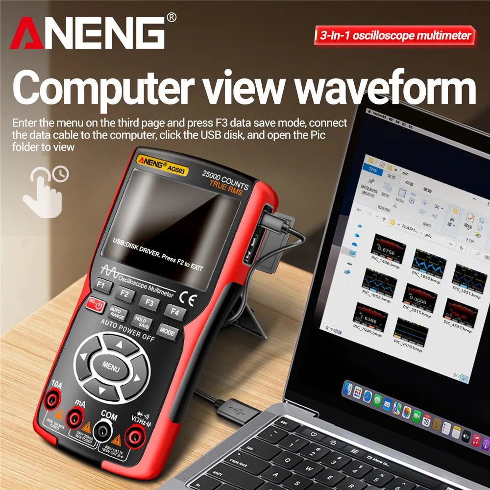 ANENG AOS03 Digital Multimeter 280MS Rate PC Waveform 50MHz Bandwidth Data Storage Dual Oscilloscope Signal Generator Tools
