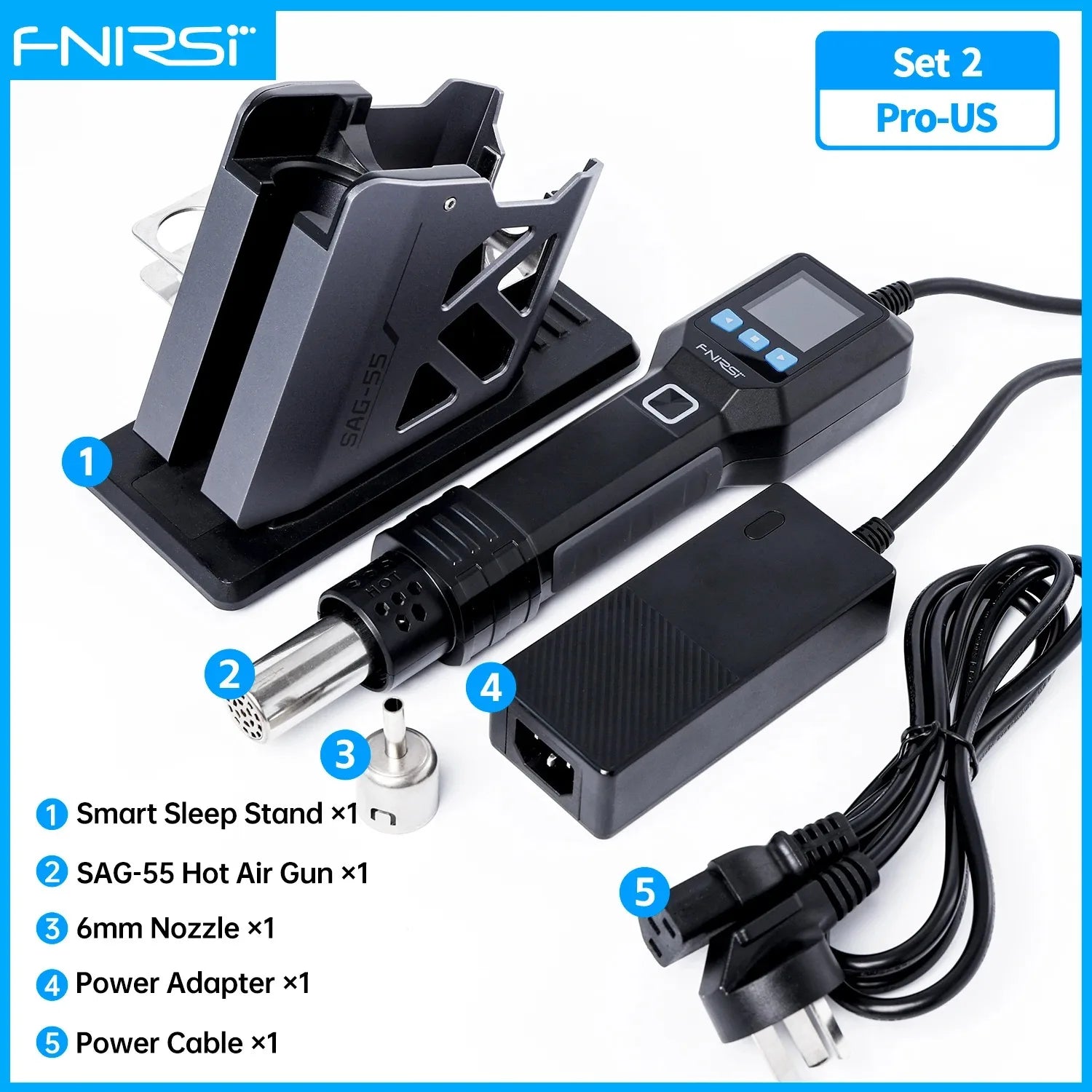 FNIRSI SAG-55 Micro Hot Air Gun 550W with Stand BGA Rework LCD Digital Hair Dryer Soldering Heat Gun for Welding Repair Tools
