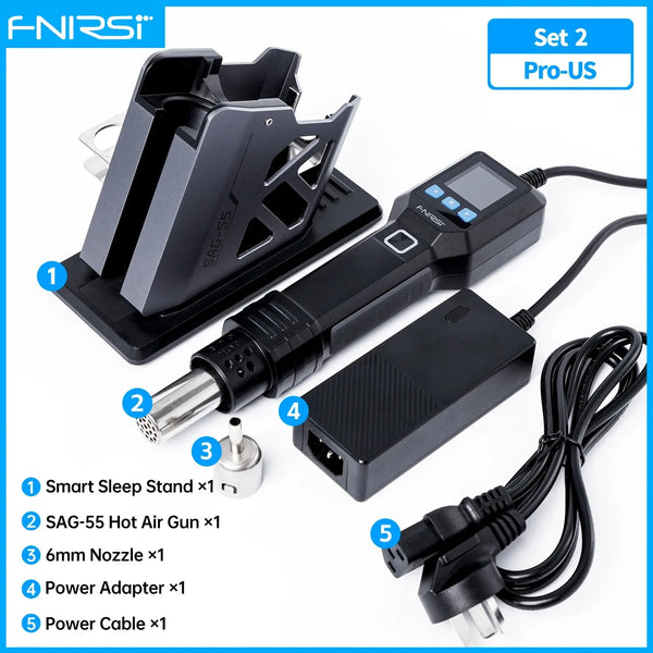 FNIRSI SAG-55 Micro Hot Air Gun 550W with Stand BGA Rework LCD Digital Hair Dryer Soldering Heat Gun for Welding Repair Tools