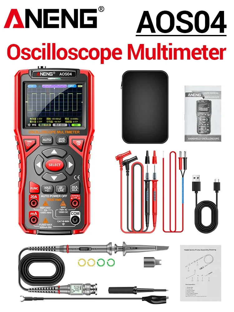 ANENG AOS04 Handheld Oscilloscope Multimeter Digital 50MS/s Sampling Rate Bandwidth Waveform AC Voltage Capacitance Ohm Test Too
