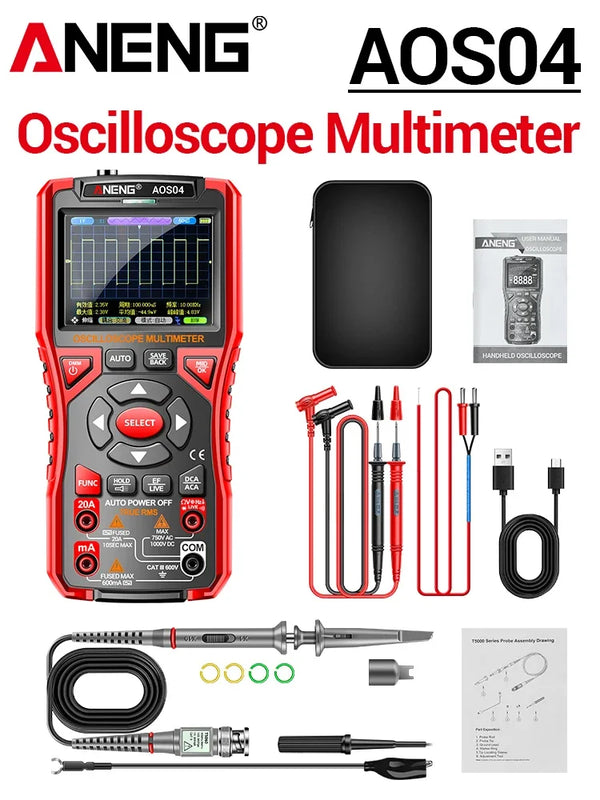 ANENG AOS04 Handheld Oscilloscope Multimeter Digital 50MS/s Sampling Rate Bandwidth Waveform AC Voltage Capacitance Ohm Test Too