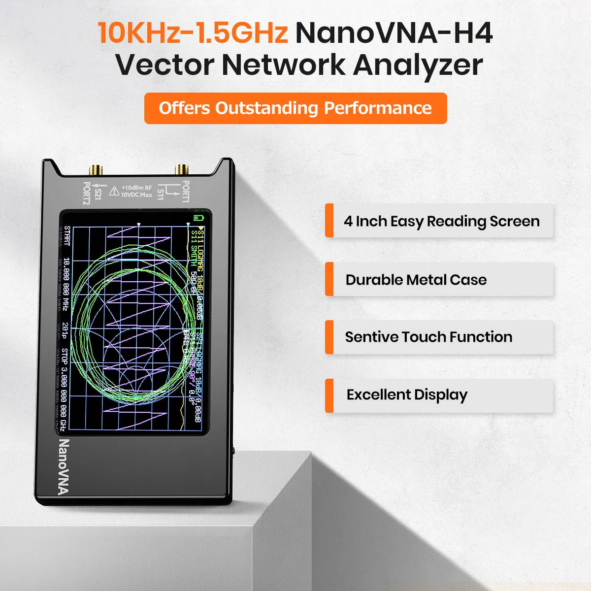 Updated NanoVNA-H4 4inch Vector Network Analyzer 10k-1.5GHz HF VHF UHF Antenna Analyzer Version 4.3 with SD Card Slot