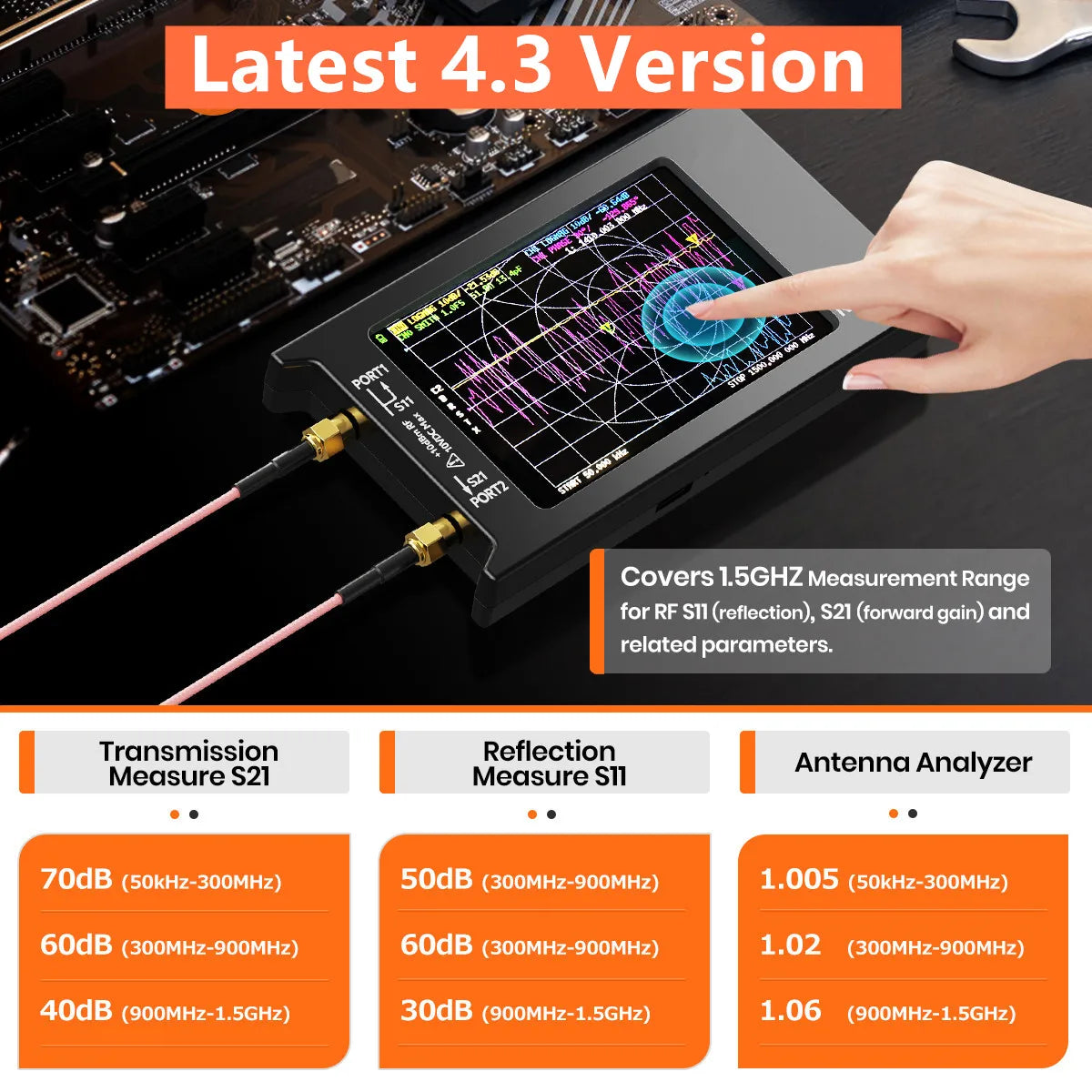 Updated NanoVNA-H4 4inch Vector Network Analyzer 10k-1.5GHz HF VHF UHF Antenna Analyzer Version 4.3 with SD Card Slot