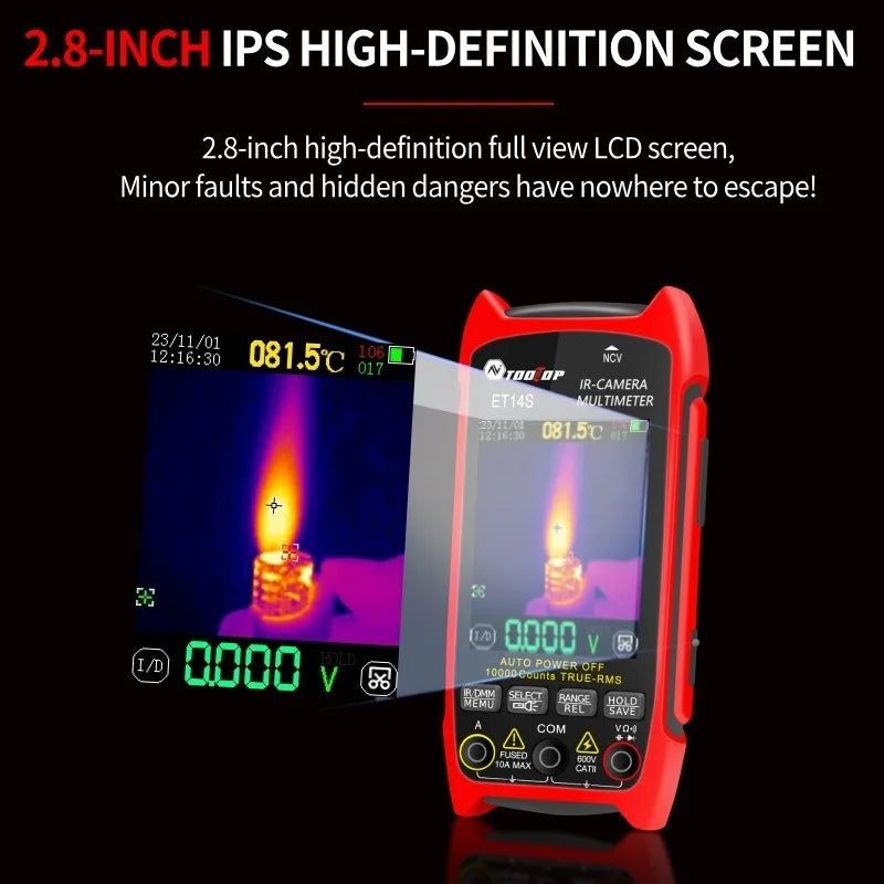 TOOLTOP ET14S 2,8 Zoll Wärmebildkamera AC/DC Stromspannungsmultimeter ISR 240x240 IR-Kamera Pipeline-Heizung Elektronische Inspektion