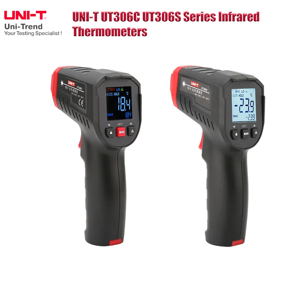 Termômetro digital UNI-T Medidor de temperatura a laser infravermelho industrial sem contato UT306S UT306C Testador de pistola de temperatura-50-500