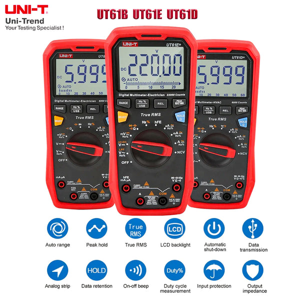 UNI-T UT61B UT61D UT61E Plus Smart Multimeter Analog & Digital Polymer Electrician Tester Voltmeter Ammeter Electric Multi Meter
