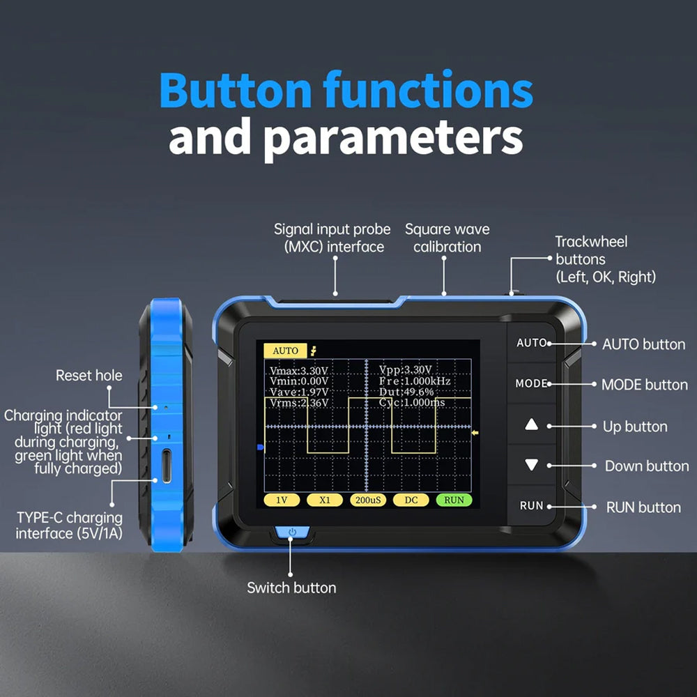FNIRSI DSO 152 Osciloscópio digital portátil Ferramenta portátil 2,5MSa/s 200KHz Largura de banda analógica 800 VPP PWM Saída digital