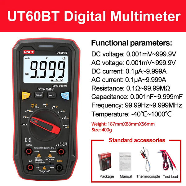 UNI-T UT60S UT60BT Digital Smart Multimeter 1000V AC DC Voltmeter Ammeter True RMS Frequency Meter Capacitor Temperature Tester
