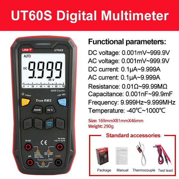 UNI-T UT60S UT60BT digitális intelligens multiméter 1000 V AC DC voltmérő Ampermérő True RMS Frekvenciamérő Kondenzátor Hőmérséklet teszter
