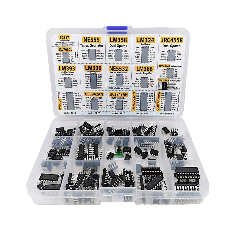 150pcs Integrated Circuits Chips Boxed PC817 ICL7660 NE555 LM358 JRC4558 LM393 LM339 Repair Appliances product image