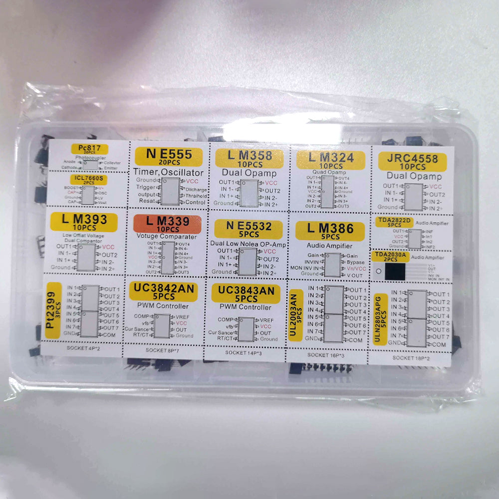 150pcs Integrated Circuits Chips Boxed PC817 ICL7660 NE555 LM358 JRC4558 LM393 LM339 Repair detail image 2