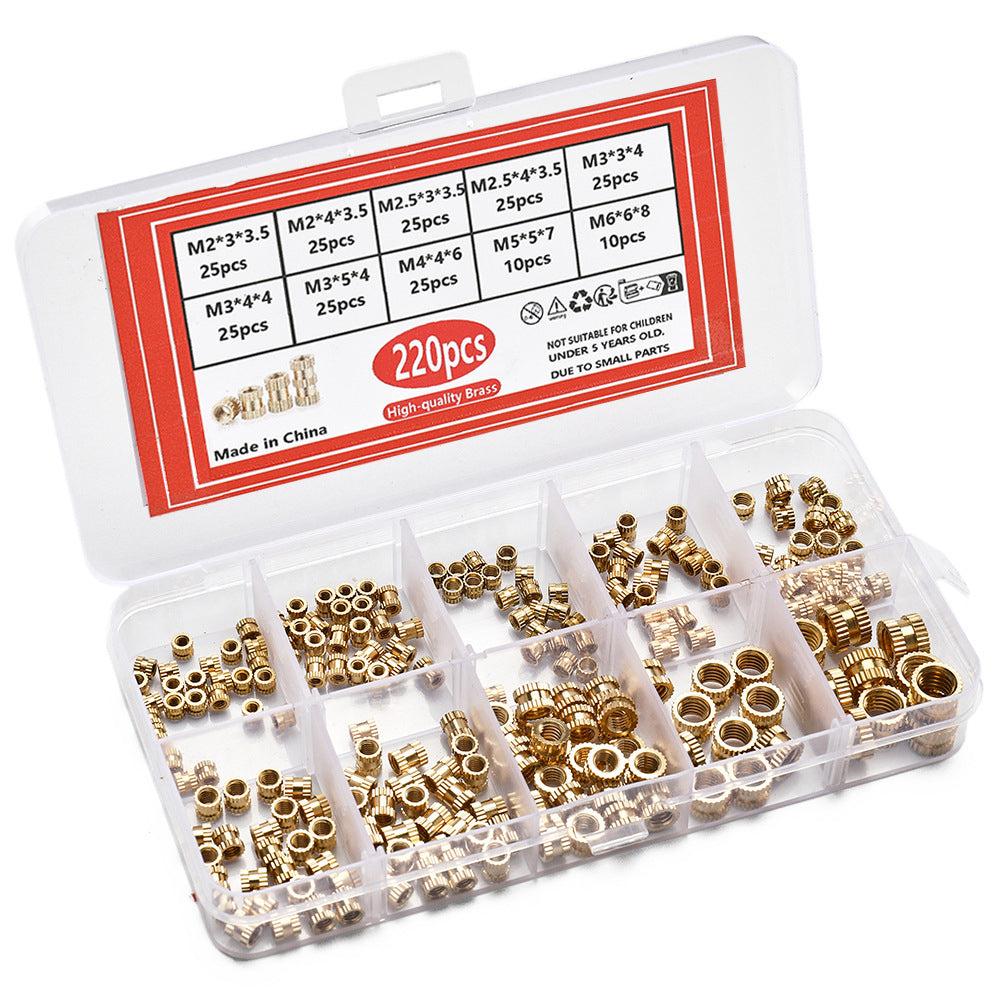220 pezzi/1 set M2 M2.5 M3 M4 M5 M6 Dado a inserto termico in ottone Dado a inserto termofusibile Filettatura zigrinata Dadi a doppia trama
