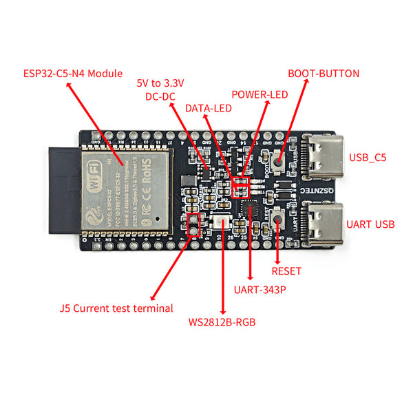 ESP32-C5-DevKitC-1 N4 Development Board Dual-frequency 2.4G and 5GHz WiFi Module Flash WIFI6 detail image 2