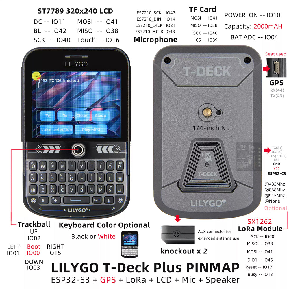 LILYGO T-Deck Plus ESP32-S3 GPS LoRaWAN+LCD Long Distance Communication Module detail image 2