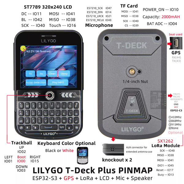 LILYGO T-Deck Plus ESP32-S3 GPS LoRaWAN+LCD Long Distance Communication Module detail image 2
