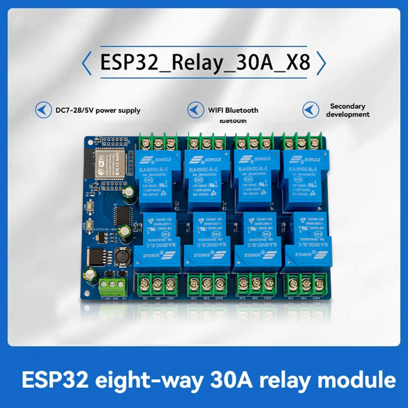 Y42A-8 Channel Relay Module 30A DC7-28/5V WIFI Bluetooth Relay Module ESP32-WROOM product image