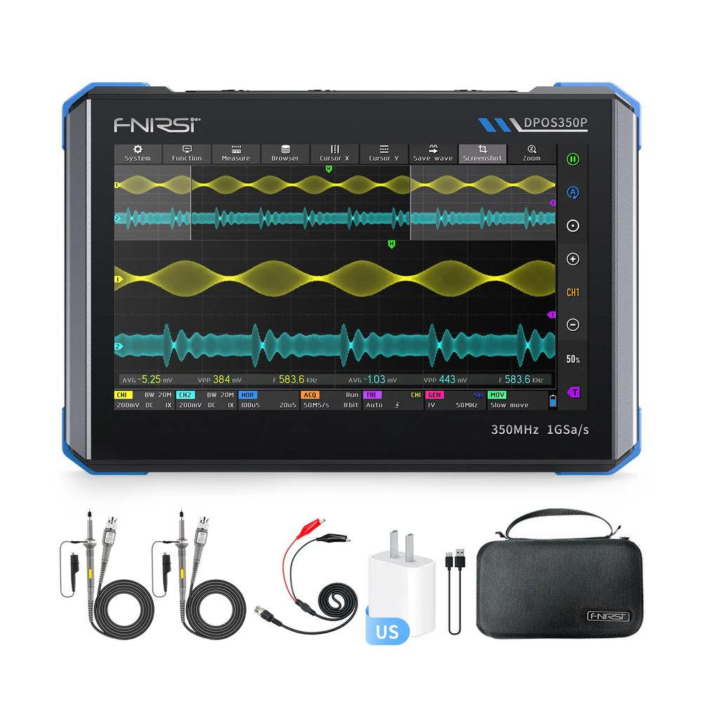 Oscilloscope à tablette FNIRSI DPOS350P 4 en 1, 2 canaux, 350 MHz, générateur de signaux 50 MHz, analyseur de spectre, analyseur de réponse en fréquence 