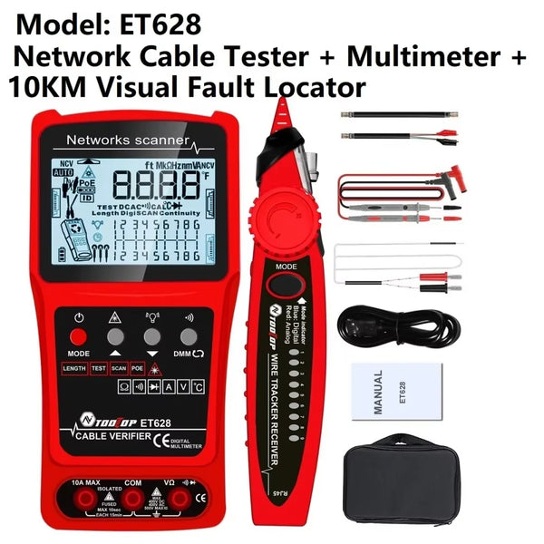 TOOLTOP 3 in 1 LAN Cable Tester Visual Fault Locator Multimeter 600M Length Measure Cable Mapping POE Rj45 Network Cable Tracker