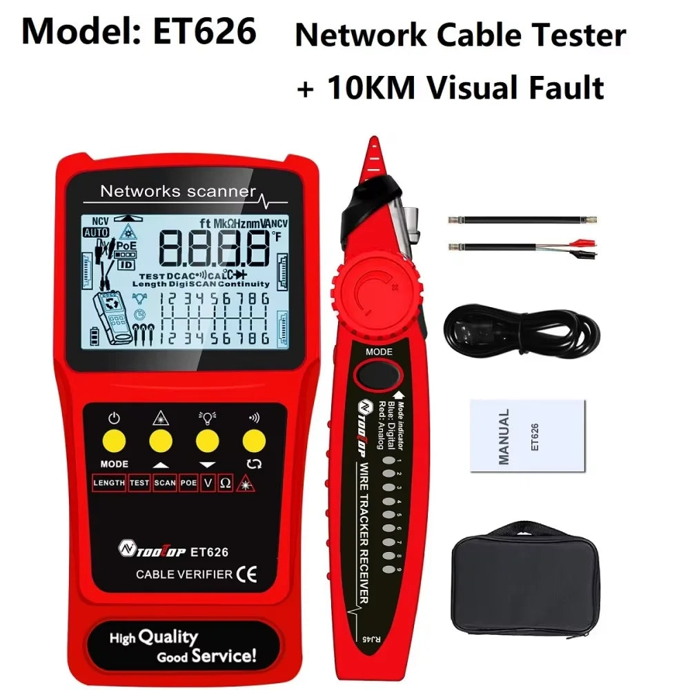 TOOLTOP 3 in 1 LAN Cable Tester Visual Fault Locator Multimeter 600M Length Measure Cable Mapping POE Rj45 Network Cable Tracker