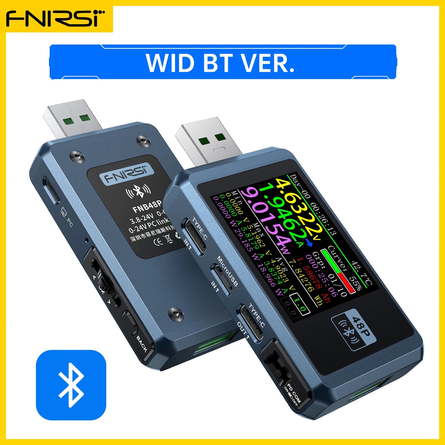 FNIRSI-FNB48P USB Battery Tester Voltmeter Ammeter TYPE-C Fast Charge Detection Trigger Capacity Measurement Ripple Monitor