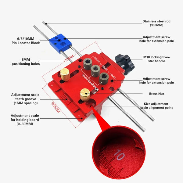 Adjustable Doweling Jig Kit  Woodworking 3 in 1  Pocket Hole Jig Drilling Locator For Hole Puncher Furniture Connecting Tools