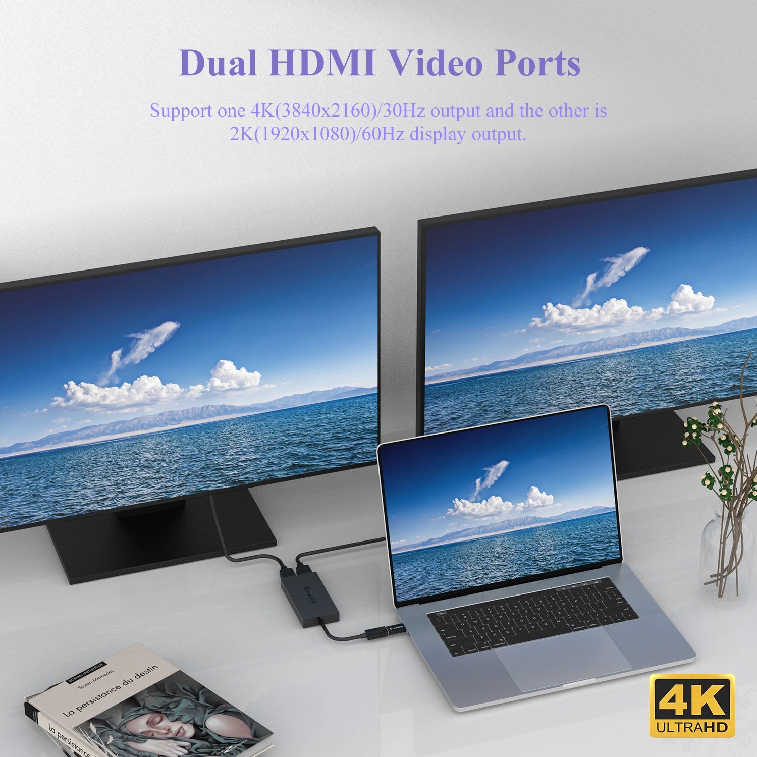 Wavlink USB 3.0 to Dual HDMI 4K Video Graphic Adapter HDTV/Projector/Monitor USB C Display Adapter For Windows 7/8/8.1/10 Mac OS