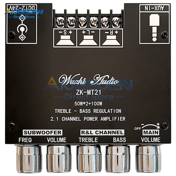 MT21 Placa amplificadora de subwoofer Bluetooth 5.0 de 2.1 canales, 50W x 2 + 100W, amplificador de audio estéreo, amplificador de graves, AUX.