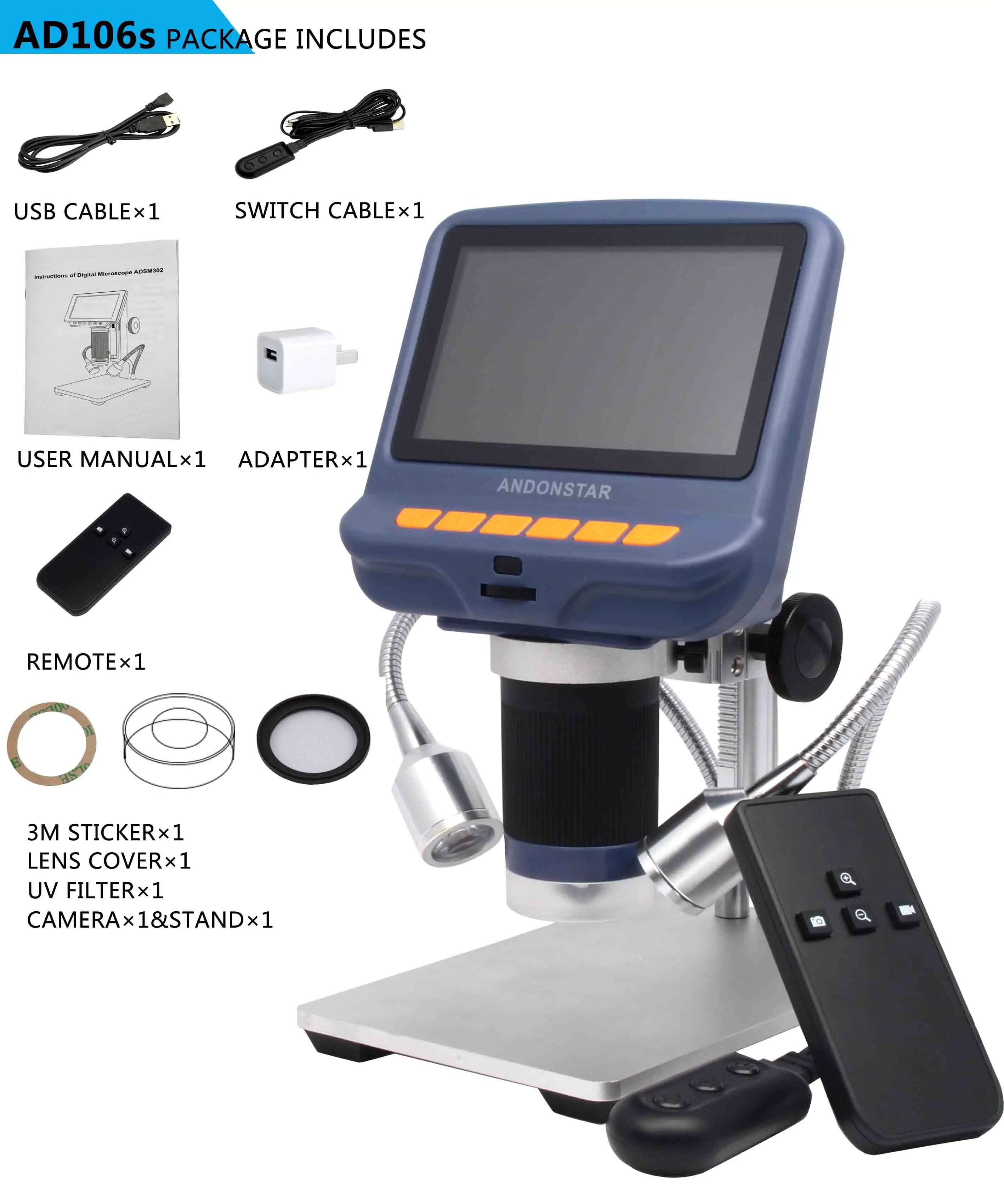 Andonstar AD106S USB Digital Microscope with Screen for Phone Repair Soldering Tool BGA SMT Jewelry Appraisal Biologic Use Kids