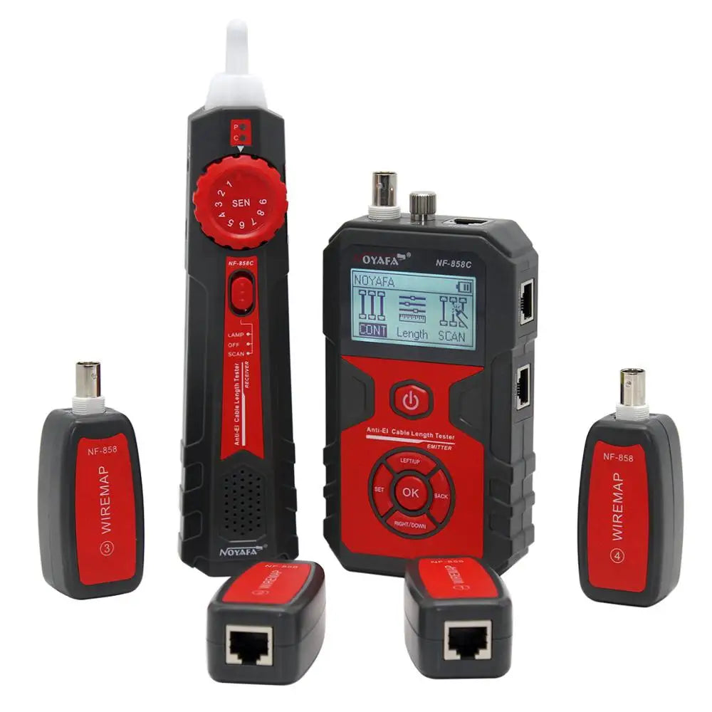 Tester per cavi di rete NOYAFA NF-858C, localizzatore di linee POE BNC, test con luce rossa lampeggiante, misurazione della lunghezza del cavo.