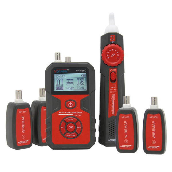 Tester per cavi di rete NOYAFA NF-858C, localizzatore di linee POE BNC, test con luce rossa lampeggiante, misurazione della lunghezza del cavo.
