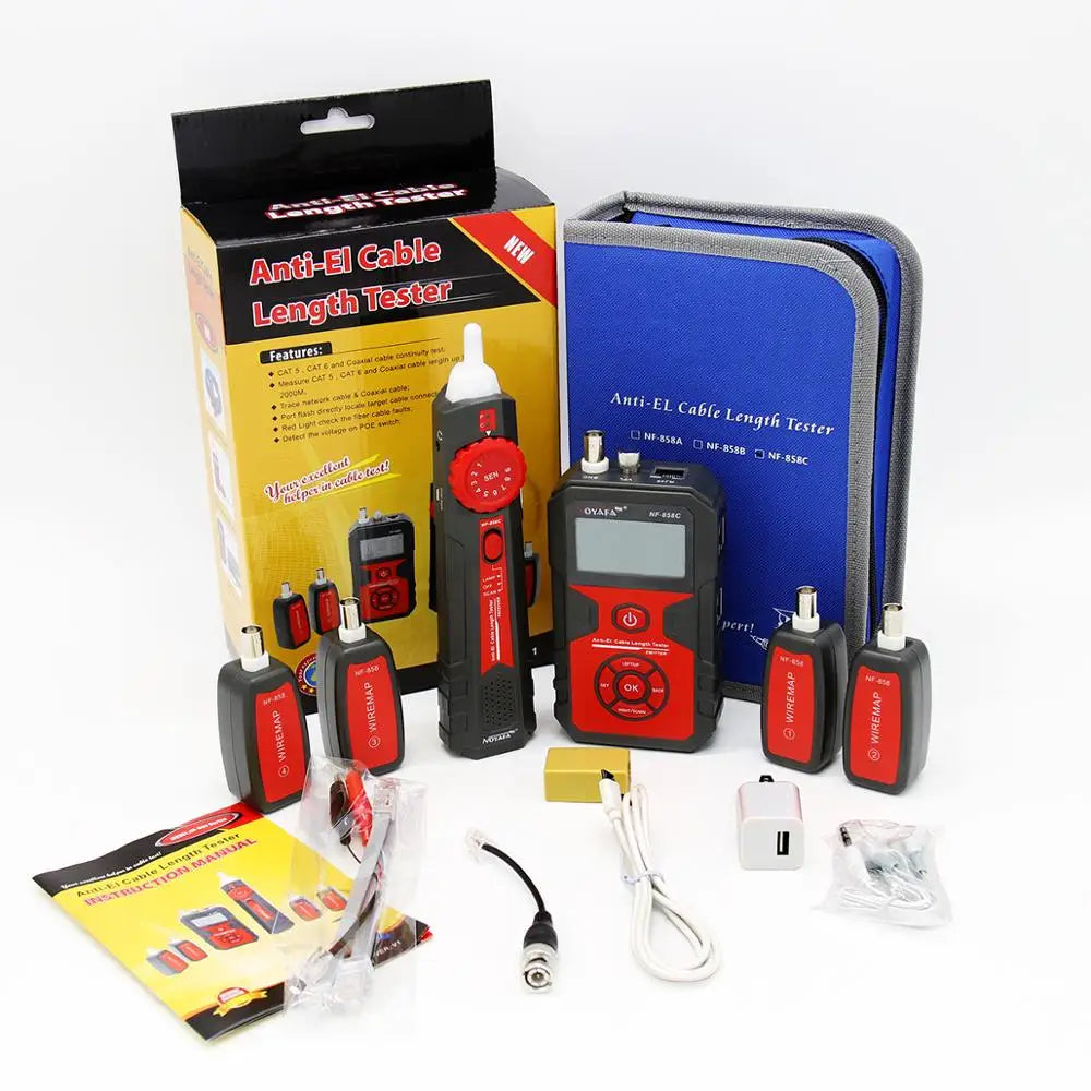 Tester per cavi di rete NOYAFA NF-858C, localizzatore di linee POE BNC, test con luce rossa lampeggiante, misurazione della lunghezza del cavo.