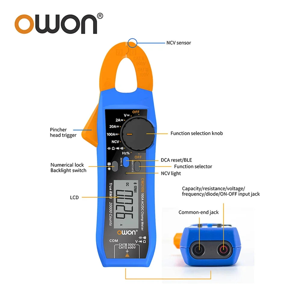 OWON CM2100 CM2100B Digital Multimeter High-Precision 20000 Count AC/DC Current Clamp Tester True RMS VFC Diode Portable Ammeter