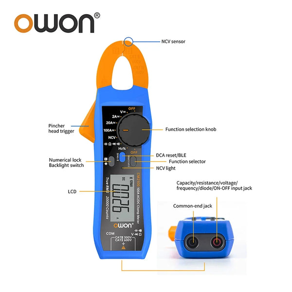 OWON CM2100 CM2100B Digital Multimeter High-Precision 20000 Count AC/DC Current Clamp Tester True RMS VFC Diode Portable Ammeter