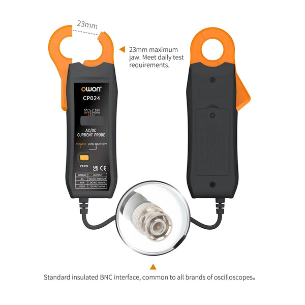 OWON CP024 AC/DC Clamp Probe Tester, DC-AC Current Probe For Digital Storage Oscilloscopes, Jawed Triple Gear Current Clamp