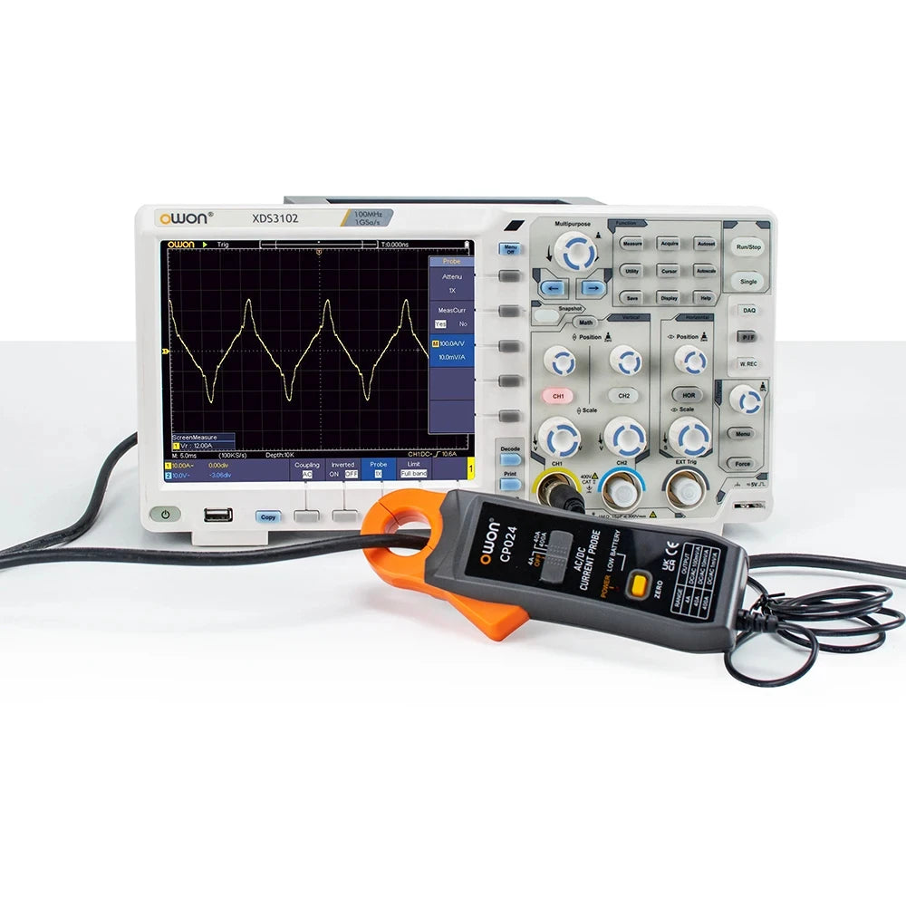 OWON CP024 AC/DC Clamp Probe Tester, DC-AC Current Probe For Digital Storage Oscilloscopes, Jawed Triple Gear Current Clamp