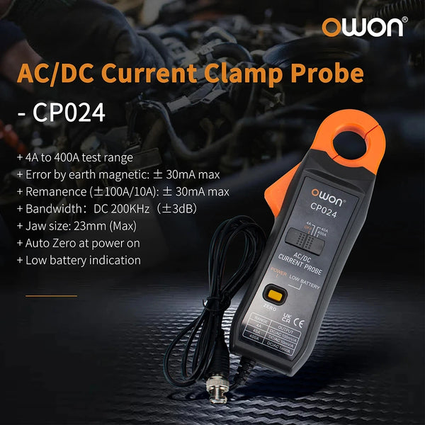 OWON CP024 AC/DC Clamp Probe Tester, DC-AC Current Probe For Digital Storage Oscilloscopes, Jawed Triple Gear Current Clamp