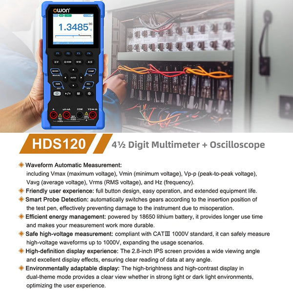 OWON HDS120 Oscilloscope Multimeter,4 1/2 Digit True RMS Multimeter,1MHz Digital Oscilloscope,AC DC Voltmeter Current Measure