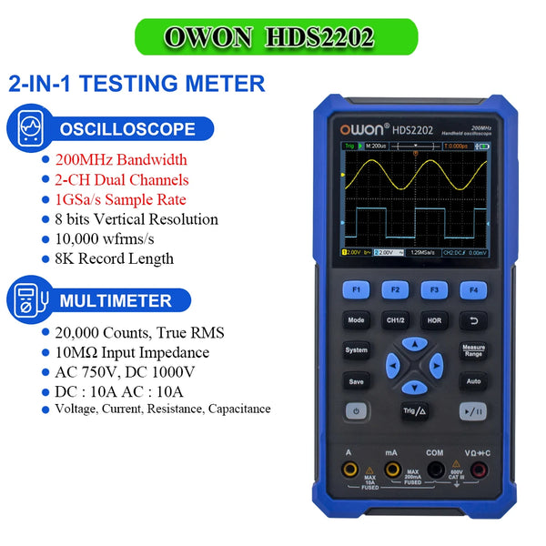 OWON HDS2102S HDS272S HDS242S Handheld Digital Oscilloscope 100MHz Bandwidth 500MS/s 2CH + 1CH Generator Multimeter osciloscopio