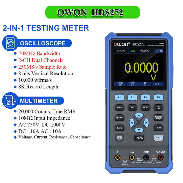 OWON HDS2102S HDS272S HDS242S Handheld Digital Oscilloscope 100MHz Bandwidth 500MS/s 2CH + 1CH Generator Multimeter osciloscopio