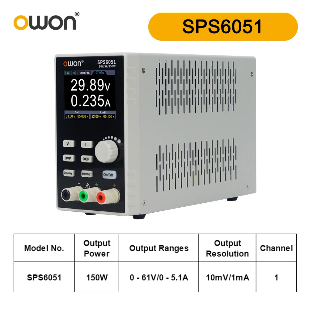 OWON SPS3081 SPS6051 Silent Fanless Series Programmable Linear DC Power Supply Digital Switching Regulator 2.8 Inch TFT LCD