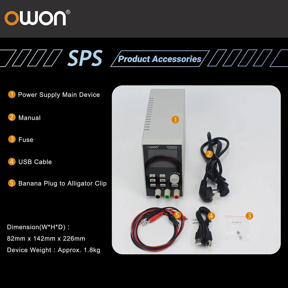 OWON SPS3081 SPS6051 Silent Fanless Series Programmable Linear DC Power Supply Digital Switching Regulator 2.8 Inch TFT LCD