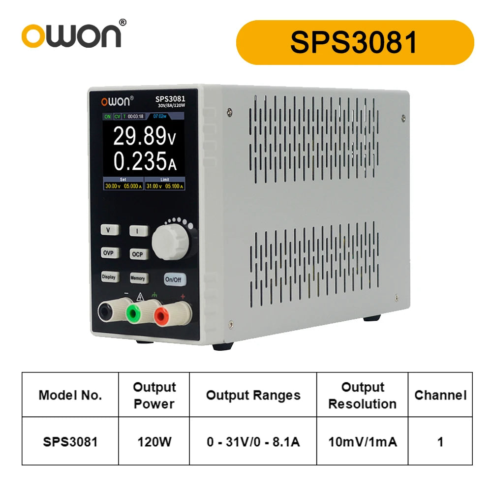 OWON SPS3081 SPS6051 Silent Fanless Series Programmable Linear DC Power Supply Digital Switching Regulator 2.8 Inch TFT LCD