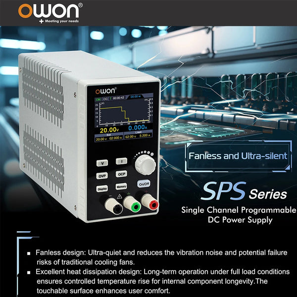 OWON SPS3081 SPS6051 Silent Fanless Series Programmable Linear DC Power Supply Digital Switching Regulator 2.8 Inch TFT LCD