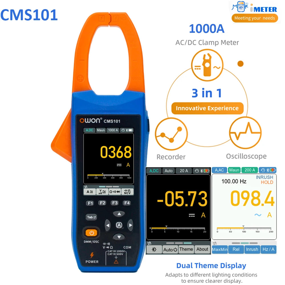 Owon CMS101 3 in 1 1000A AC/DC Clamp Meter+ Oscilloscope Bluetooth Recorder Function 18650 Lithium Battery NCV Digital Multimet