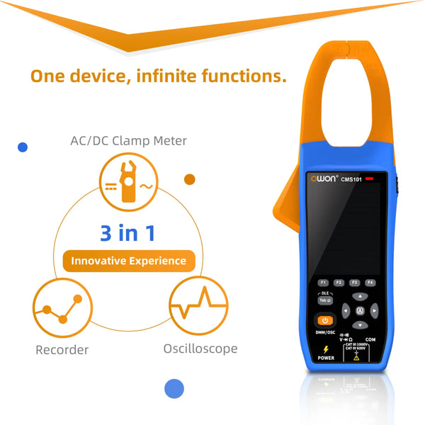 Owon CMS101 3 in 1 1000A AC/DC Clamp Meter+ Oscilloscope Bluetooth Recorder Function 18650 Lithium Battery NCV Digital Multimet