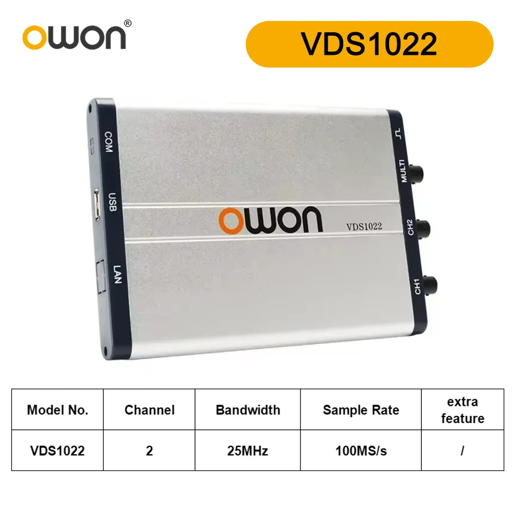 Owon VDS1022 VDS1022I Digital Oscilloscope 100Msa/S 25Mhz Bandwidth Handheld Portable PC USB Osciloscopio 10M Record Length