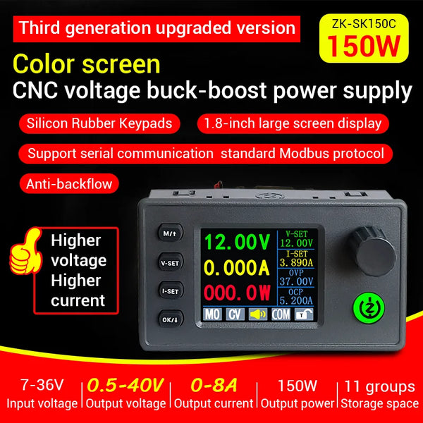 SK150C 1.8 Inch Color Screen CNC Lifting Voltage DC Adjustable Regulated Power Supply Module DC 7-36V 8A 150W