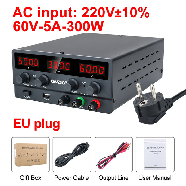 GVDA Adjustable DC Power Supply 30V 10A Lab Power Supply 300W Voltage Regulator Stabilizer 60V 5A Switching Bench Power Source