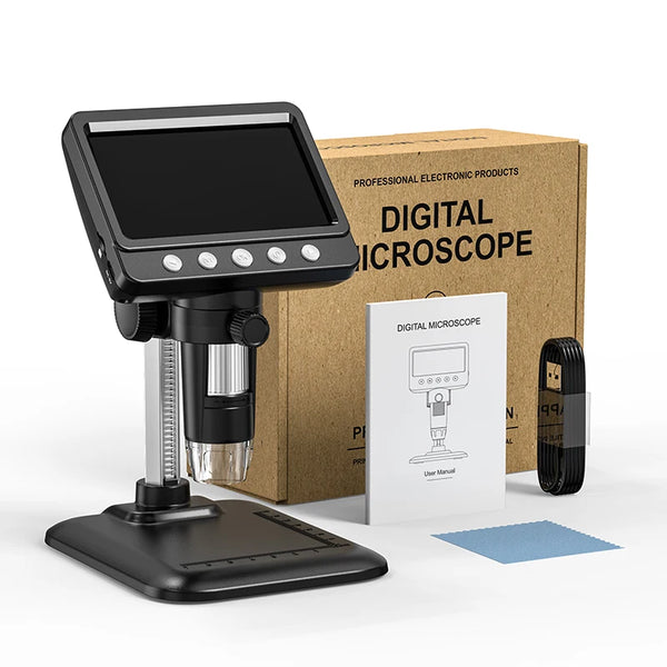 50-1000X Digital Microscope 4.3 Inch IPS 2MP HD Lens 8LED Adjust Light 2000mAh Electronic Microscopio Repair Coin PC Magnifier