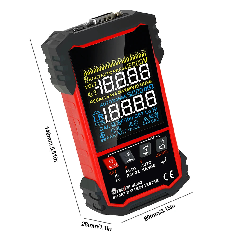 TOOLTOP IR500/IR502 Battery Internal OHM Meter High Precision 120V 0.000mω-500ω Battery Ohmmeter Lithium Nickel-cadmium Batteries Tool